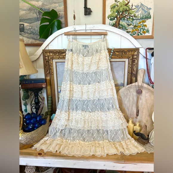 Current Mood Dresses & Skirts - New! Dolls Kill Current Mood “Prairie Song” Sheer Tiered Lace Maxi Skirt